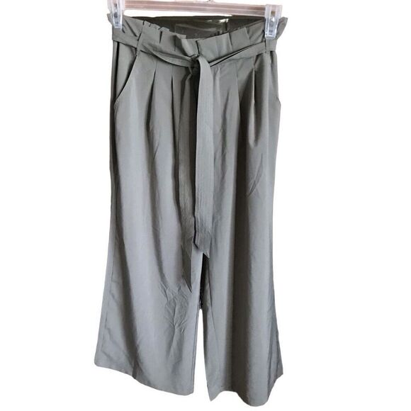 Thread & Supply size Large green crop pants capri paper bag waist New w/tags - Picture 1 of 4